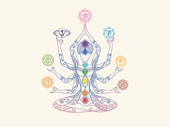 чакры, рисунок девушки с 8 руками, энергия и девушка