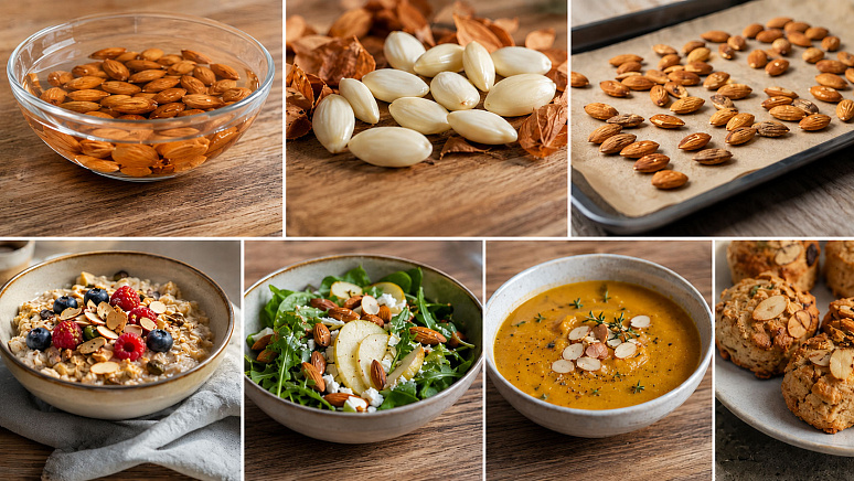 процесс замачивания миндаля и блюда из него