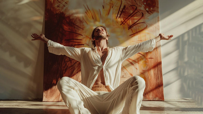 мужчина раскинул руки