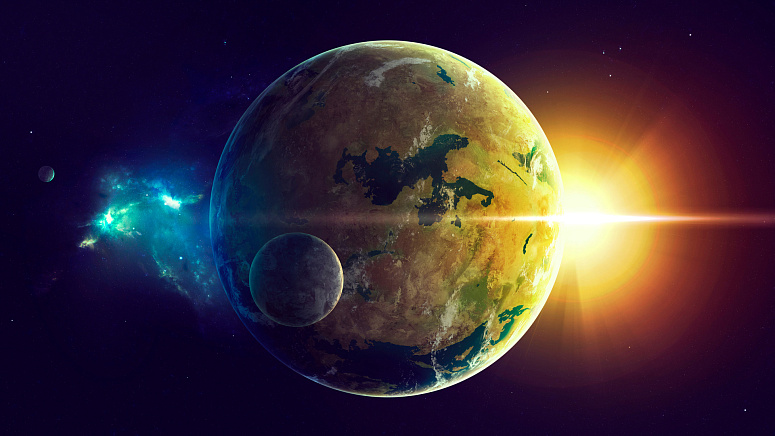 земля, луна и солнце в космосе